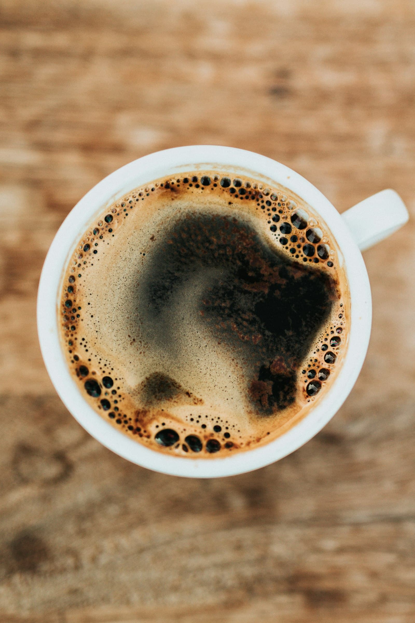 A freshly poured coffee seen from above